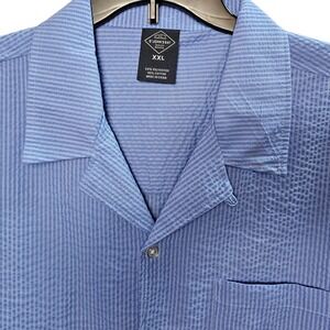 St Johns Bay Mens Blue Stripe Seersucker Short Sleeve Button Shirt XXL New NWT